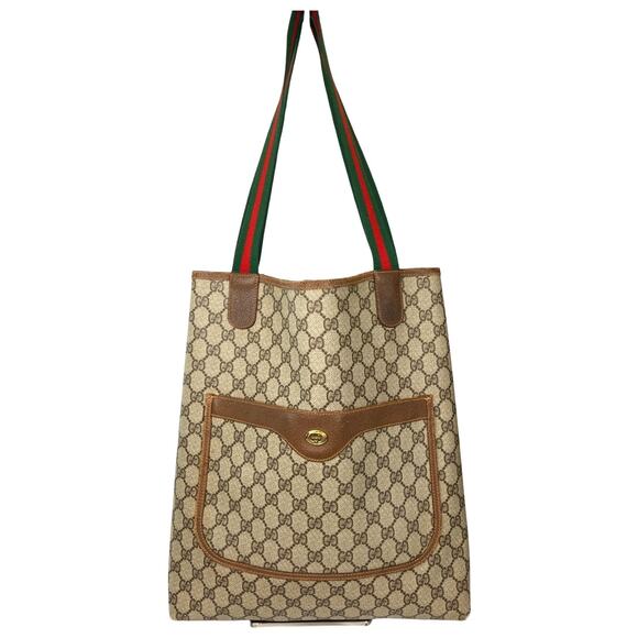 Gucci Handbags - Gucci GG Supreme Sherry Line Tote Web Stripe Canvas Shopper Bag Italy Vintage